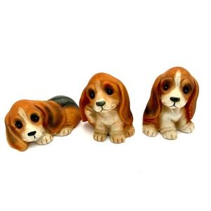 HOMCO Bisque Porcelain Beagle Puppies Figurine Set 3 Dog Adorable Home Decor